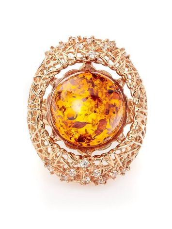 Gorgeous Amber Ring In Gold-Plated Silver With Crystals The Venus, Ring Size: 5.5 / 16, image , picture 3