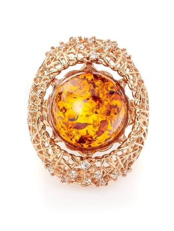 Gorgeous Amber Ring In Gold-Plated Silver With Crystals The Venus, Ring Size: 12 / 21.5, image , picture 3
