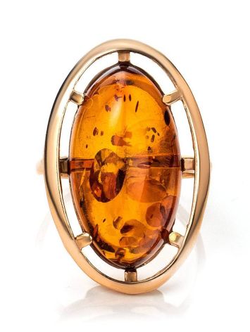 Bold Gold-Plated Cocktail Ring With Cognac Amber The Elegy, Ring Size: 6 / 16.5, image , picture 3