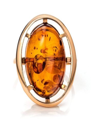 Bold Gold-Plated Cocktail Ring With Cognac Amber The Elegy, Ring Size: 13 / 22, image , picture 3