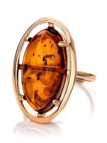 Bold Gold-Plated Cocktail Ring With Cognac Amber The Elegy, Ring Size: 13 / 22, image , picture 5