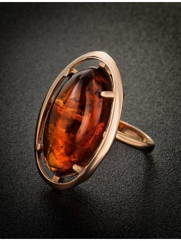 Bold Gold-Plated Cocktail Ring With Cognac Amber The Elegy, Ring Size: 13 / 22, image , picture 2