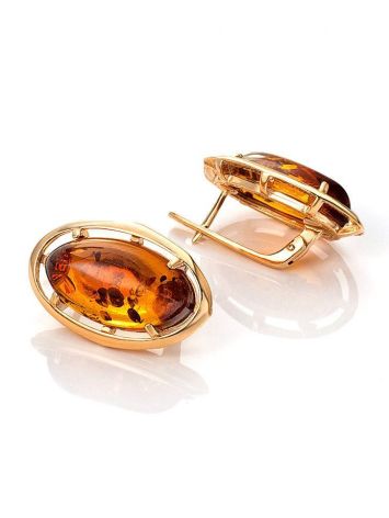 Oval Gold-Plated Earrings With Cognac Amber The Elegy, image , picture 4