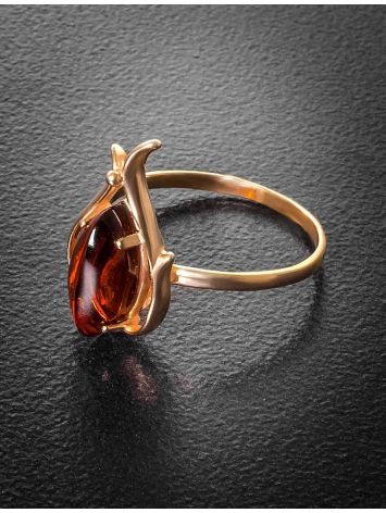 Refined Amber Ring In Gold-Plated Silver The Tulip, Ring Size: 13 / 22, image , picture 2