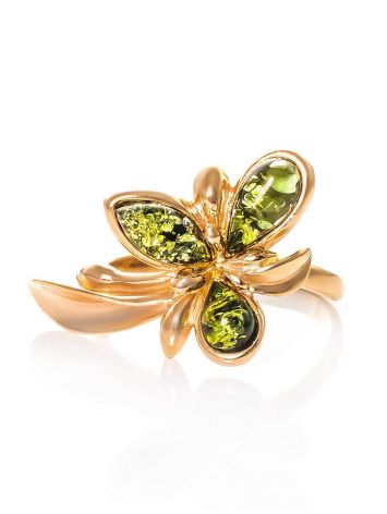 Gold-Plated Ring With Green Amber The Verbena, Ring Size: 13 / 22, image , picture 3