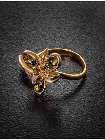 Gold-Plated Ring With Green Amber The Verbena, Ring Size: 13 / 22, image , picture 2