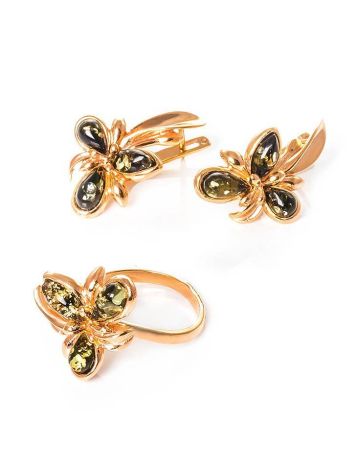 Gold-Plated Ring With Green Amber The Verbena, Ring Size: 13 / 22, image , picture 4
