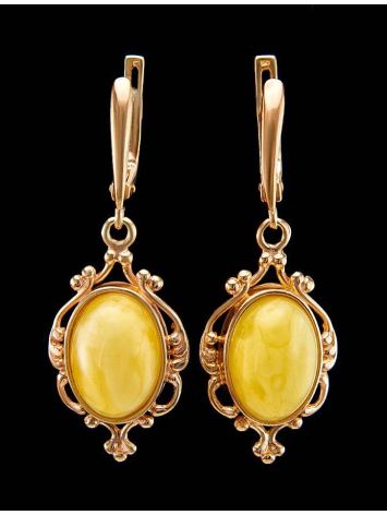 Gold-Plated Dangle Earrings With Butterscotch Amber The Carmen, image , picture 5