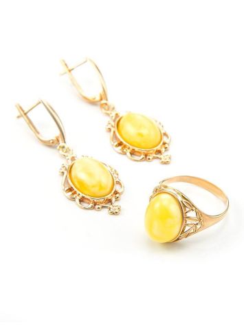 Gold-Plated Dangle Earrings With Butterscotch Amber The Carmen, image , picture 6