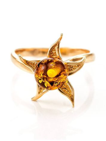 Wonderful Gold Plated Ring With Luminous Cognac Amber The Persimmon, Ring Size: 11.5 / 21, image , picture 4