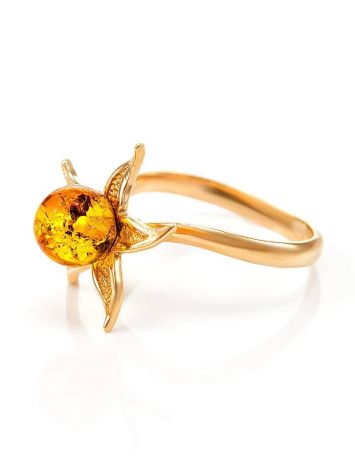 Wonderful Gold Plated Ring With Luminous Cognac Amber The Persimmon, Ring Size: 11.5 / 21, image , picture 5