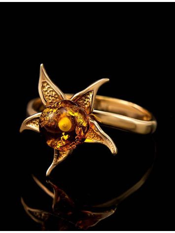 Wonderful Gold Plated Ring With Luminous Cognac Amber The Persimmon, Ring Size: 11.5 / 21, image , picture 3