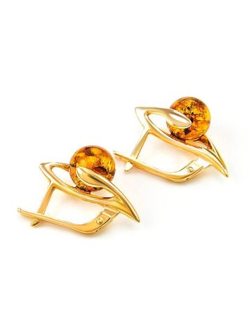Gold-Plated Earrings With Cognac Amber The Aldebaran, image , picture 4