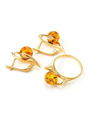 Bright Amber Ring In Gold-Plated Silver The Aldebaran, Ring Size: 10 / 20, image , picture 5
