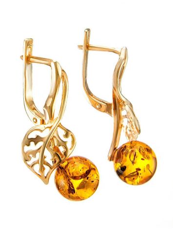 Gold-Plated Earrings With Cognac Amber The Florina, image , picture 4