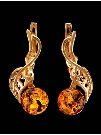 Gold-Plated Earrings With Cognac Amber The Florina, image , picture 2