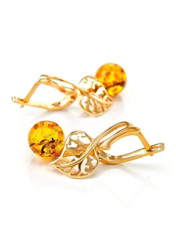 Gold-Plated Earrings With Cognac Amber The Florina, image , picture 5