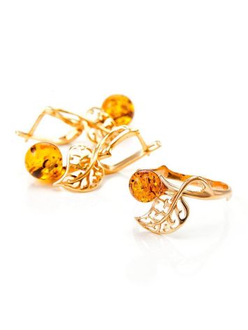 Gold-Plated Earrings With Cognac Amber The Florina, image , picture 6
