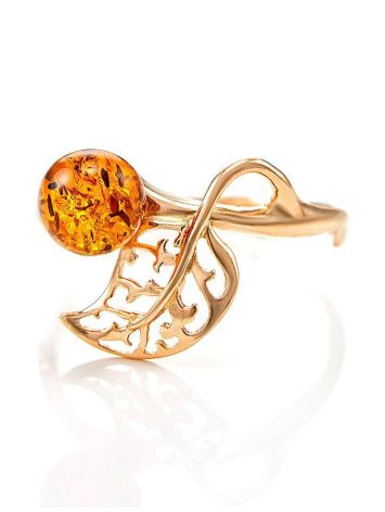 Gold-Plated Ring With Cognac Amber The Florina, Ring Size: 13 / 22, image , picture 5