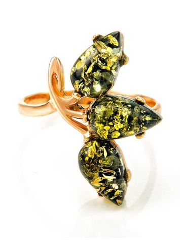 Green Amber Ring In Gold-Plated Silver The Dandelion, Ring Size: 13 / 22, image , picture 3