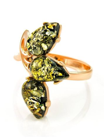 Green Amber Ring In Gold-Plated Silver The Dandelion, Ring Size: 13 / 22, image , picture 4