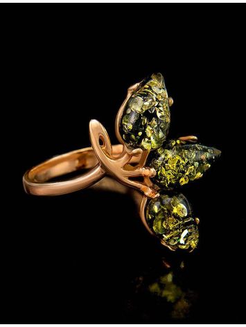 Green Amber Ring In Gold-Plated Silver The Dandelion, Ring Size: 13 / 22, image , picture 2