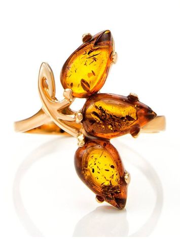 Gold-Plated Ring With Cognac Amber The Dandelion, Ring Size: 11.5 / 21, image , picture 3