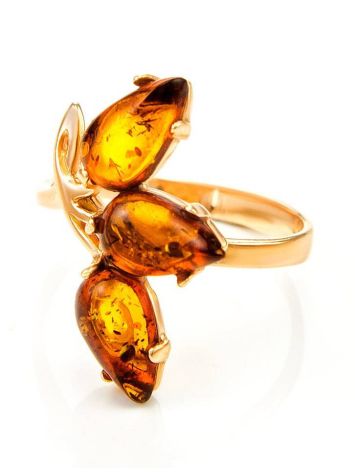Gold-Plated Ring With Cognac Amber The Dandelion, Ring Size: 11.5 / 21, image , picture 4