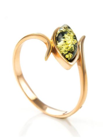 Delicate Gold-Plated Ring With Green Amber The Adagio, Ring Size: 9 / 19, image , picture 3