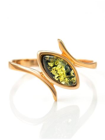 Delicate Gold-Plated Ring With Green Amber The Adagio, Ring Size: 9 / 19, image , picture 4
