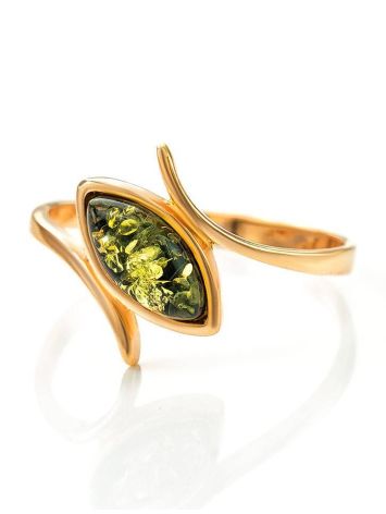 Delicate Gold-Plated Ring With Green Amber The Adagio, Ring Size: 9 / 19, image , picture 5