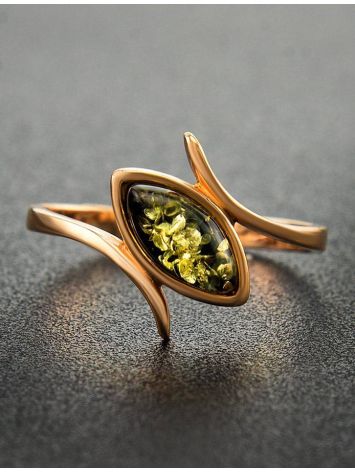 Delicate Gold-Plated Ring With Green Amber The Adagio, Ring Size: 9 / 19, image , picture 2