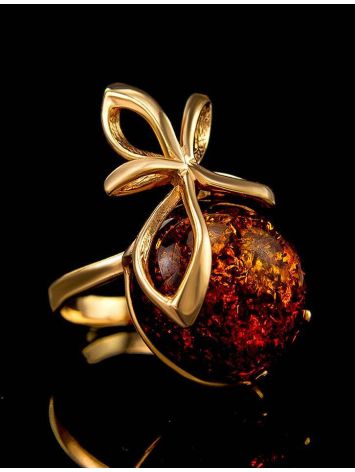 Adorable Gold-Plated Ring With Cognac Amber The Paradise, Ring Size: 12 / 21.5, image , picture 4