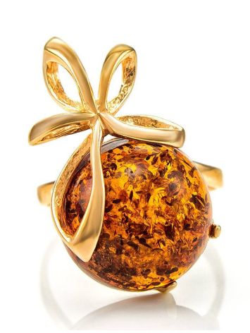 Adorable Gold-Plated Ring With Cognac Amber The Paradise, Ring Size: 13 / 22, image , picture 3