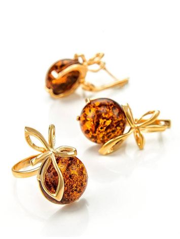 Adorable Gold-Plated Ring With Cognac Amber The Paradise, Ring Size: 13 / 22, image , picture 6