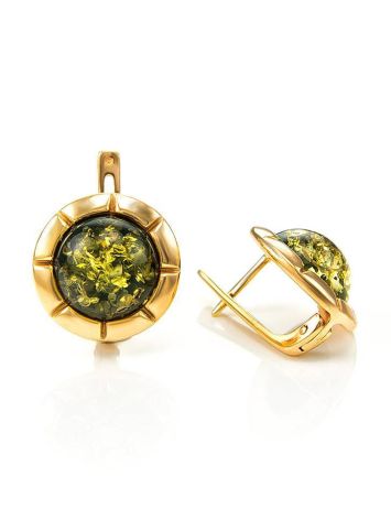 Gold-Plated Silver Earrings With Green Amber The Zephyr, image , picture 3