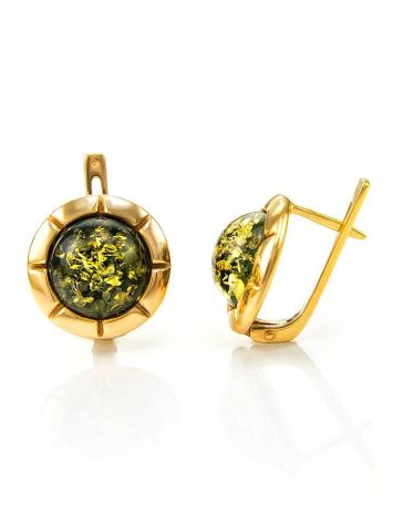 Gold-Plated Silver Earrings With Green Amber The Zephyr, image , picture 5