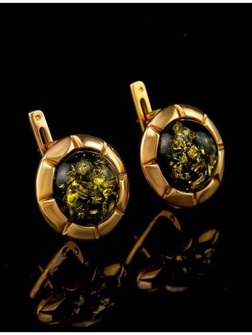 Gold-Plated Silver Earrings With Green Amber The Zephyr, image , picture 4