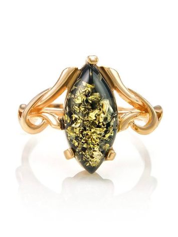 Bold Gold-Plated Ring With Green Amber The Constance, Ring Size: 5.5 / 16, image , picture 3