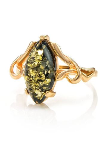 Bold Gold-Plated Ring With Green Amber The Constance, Ring Size: 12 / 21.5, image , picture 5