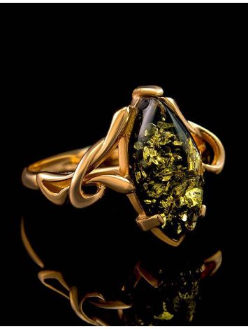 Bold Gold-Plated Ring With Green Amber The Constance, Ring Size: 12 / 21.5, image , picture 4