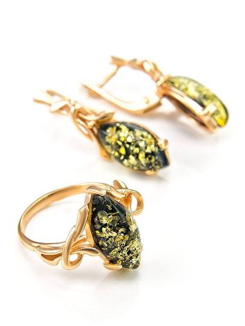 Bold Gold-Plated Ring With Green Amber The Constance, Ring Size: 12 / 21.5, image , picture 6