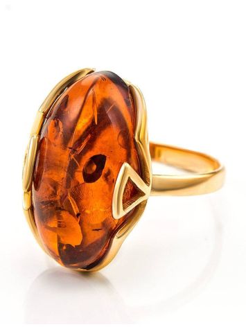 Gold-Plated Ring With Cognac Amber The Rendezvous, Ring Size: 6 / 16.5, image , picture 4