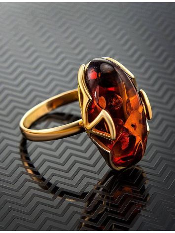 Gold-Plated Ring With Cognac Amber The Rendezvous, Ring Size: 6 / 16.5, image , picture 2