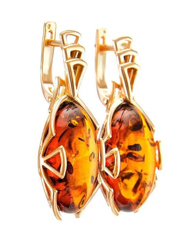 Gold-Plated Earrings With Cognac Amber The Rendezvous, image , picture 2