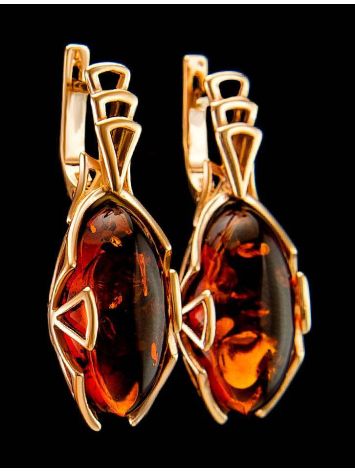 Gold-Plated Earrings With Cognac Amber The Rendezvous, image , picture 4
