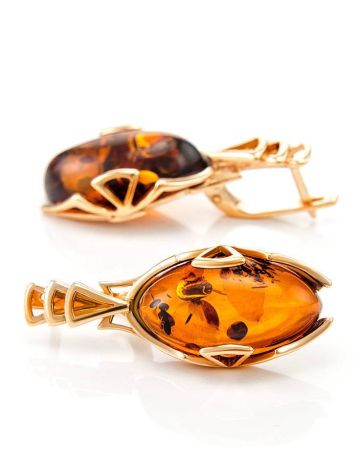 Gold-Plated Earrings With Cognac Amber The Rendezvous, image , picture 3