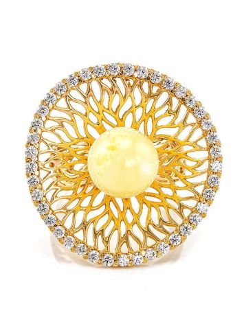 Wonderful Honey Amber Ring In Gold-Plated Silver With Crystals The Venus, Ring Size: 13 / 22, image , picture 4