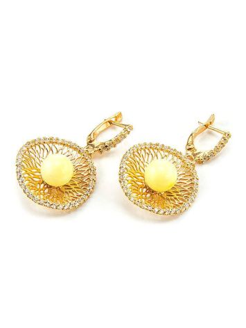 Drop Amber Earrings In Gold-Plated Silver With Crystals The Venus, image , picture 5