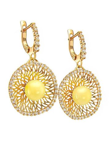 Drop Amber Earrings In Gold-Plated Silver With Crystals The Venus, image , picture 4